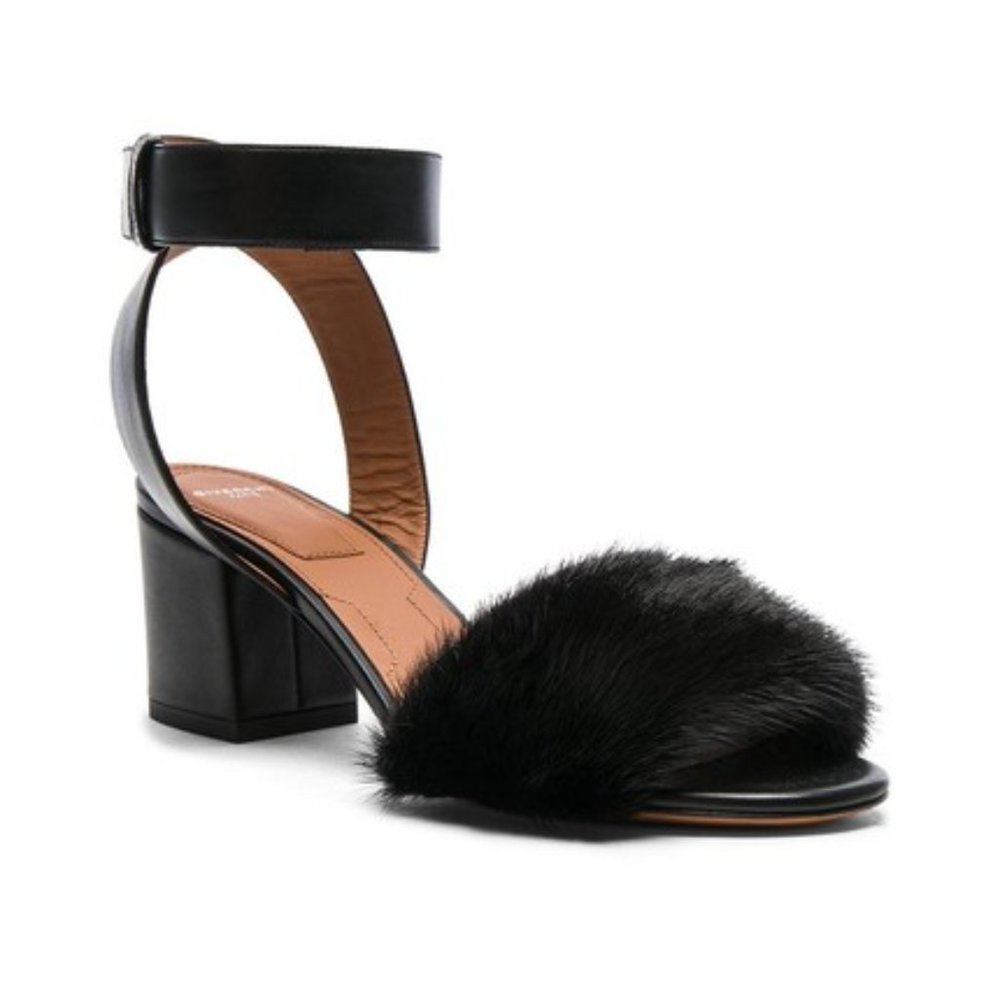 Givenchy Mink Fur and Leather Open Toe Sandals